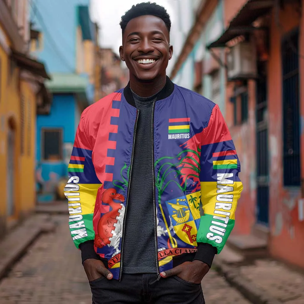 Afro Mauritius Bomber Jacket Map Design with Flag Coat of Arms TS04