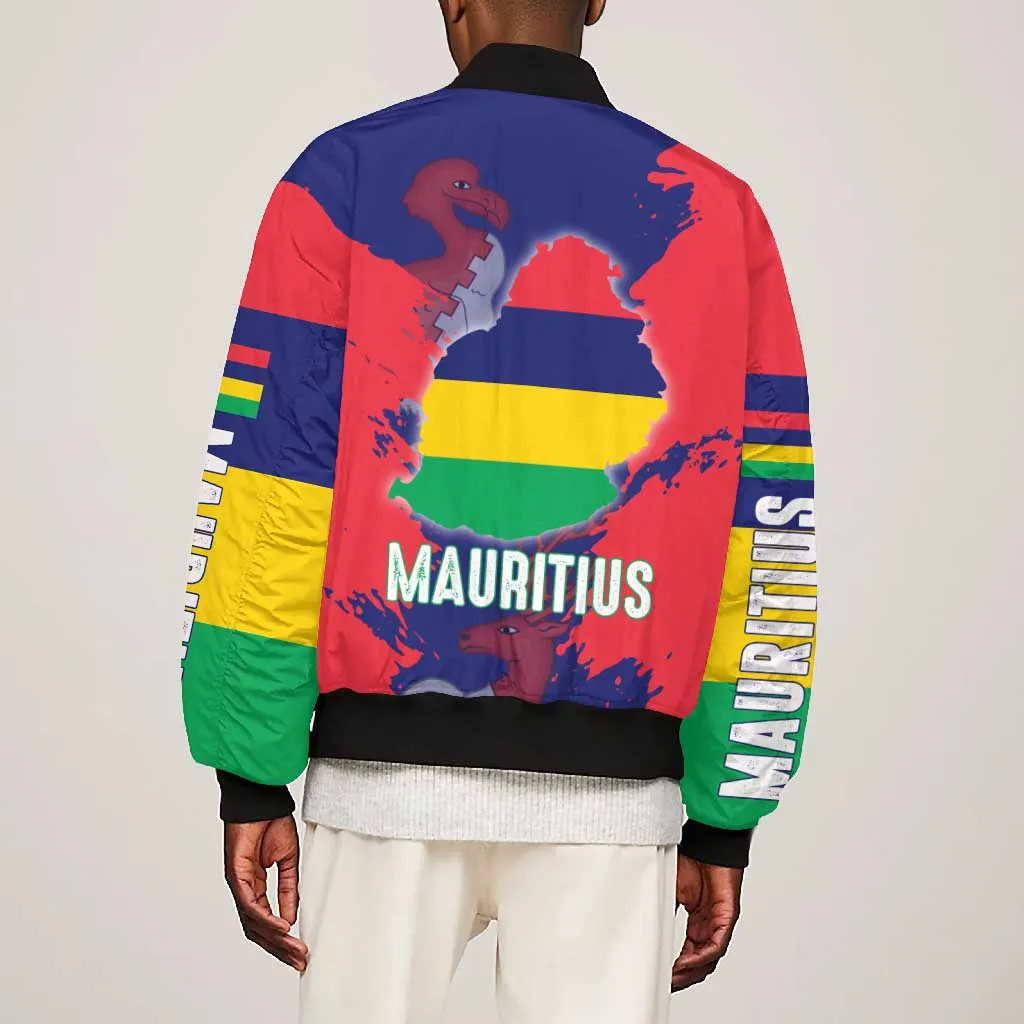 Afro Mauritius Bomber Jacket Map Design with Flag Coat of Arms TS04