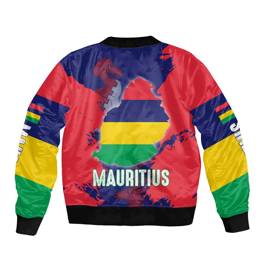 Afro Mauritius Bomber Jacket Map Design with Flag Coat of Arms TS04