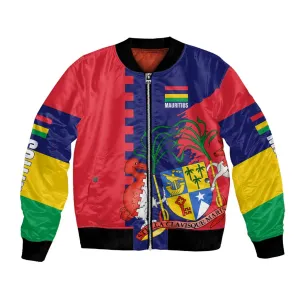 Afro Mauritius Bomber Jacket Map Design with Flag Coat of Arms TS04