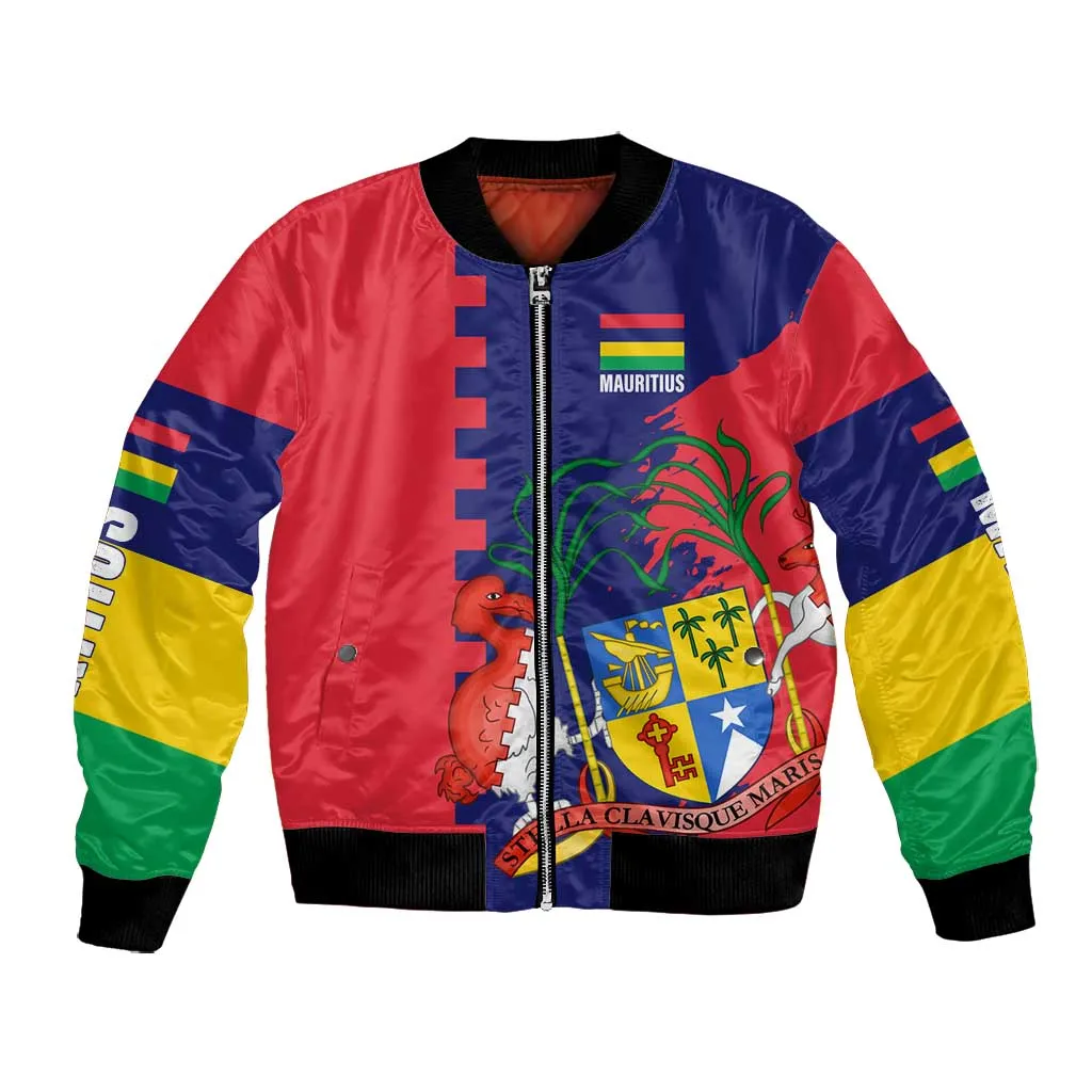 Afro Mauritius Bomber Jacket Map Design with Flag Coat of Arms TS04