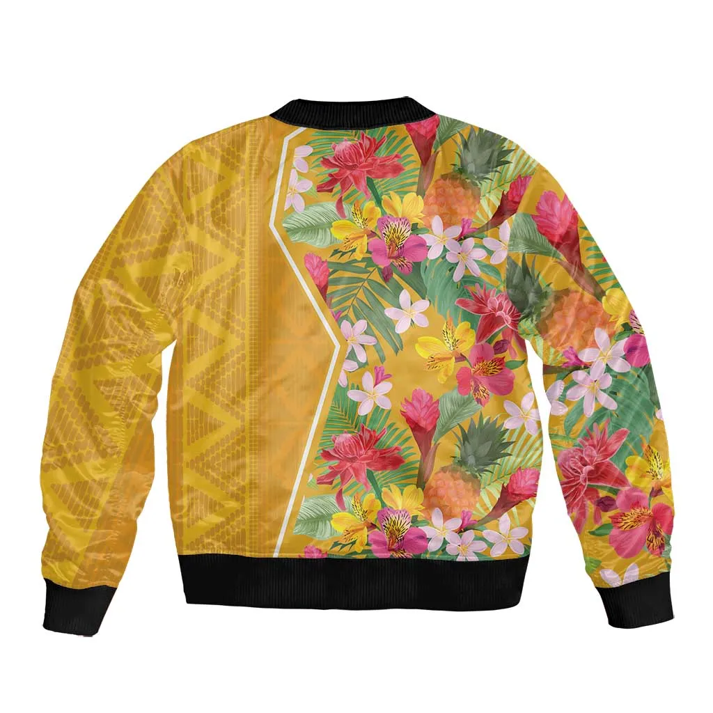 Afro Tropical Flowers Bomber Jacket Yellow Version LT18