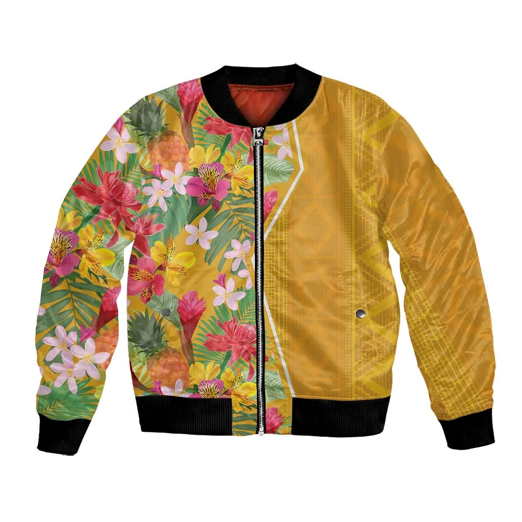 Afro Tropical Flowers Bomber Jacket Yellow Version LT18