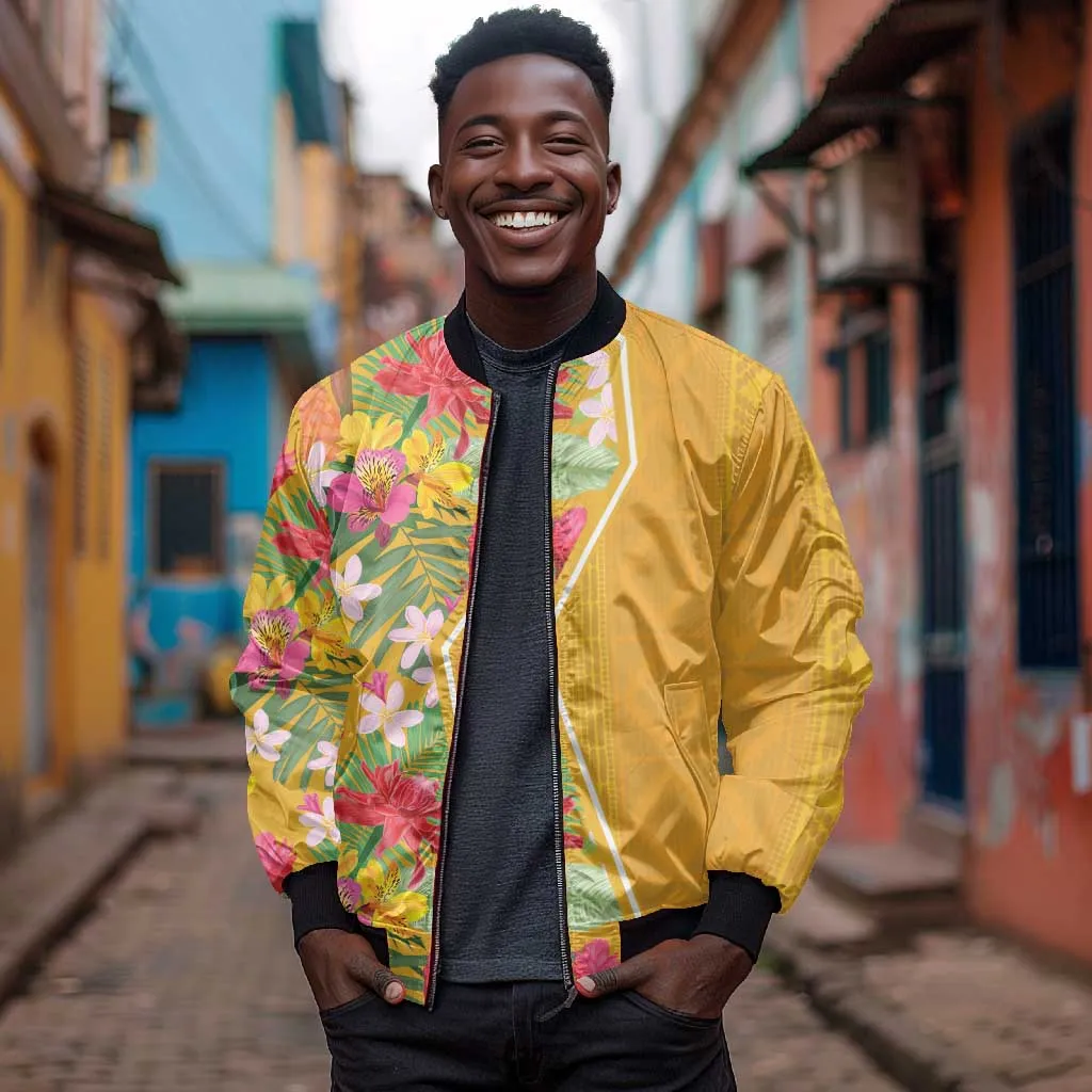 Afro Tropical Flowers Bomber Jacket Yellow Version LT18