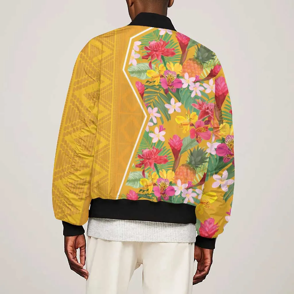 Afro Tropical Flowers Bomber Jacket Yellow Version LT18