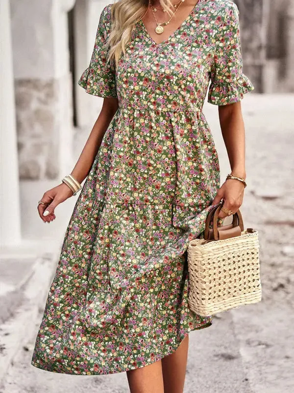 Aica - Elegant V-neck Mini Holiday Dress with Short Sleeves