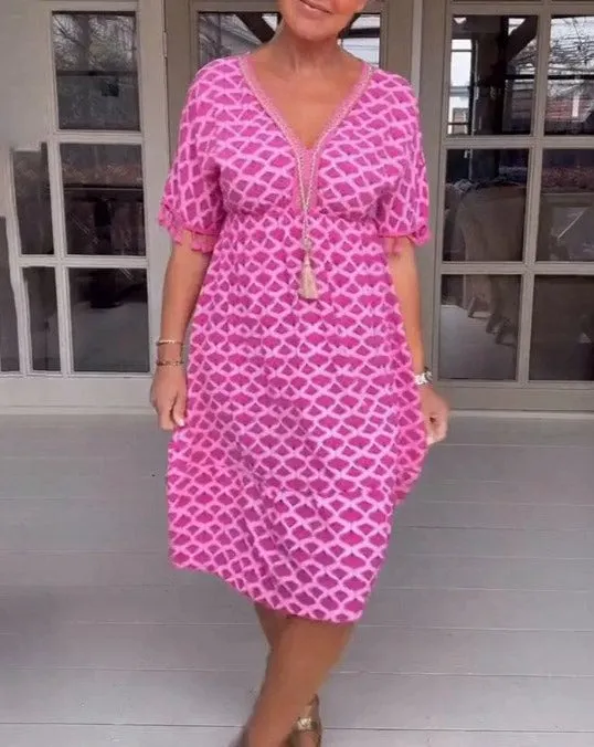 Aisha™ Effortlessly Stylish V-Neck Midi Dress for Ultimate Comfort
