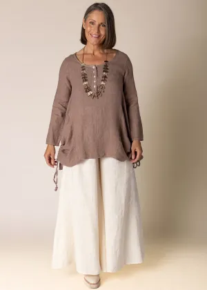 Alexandria Linen Top In Milk Chocolate- Imagine Fashion