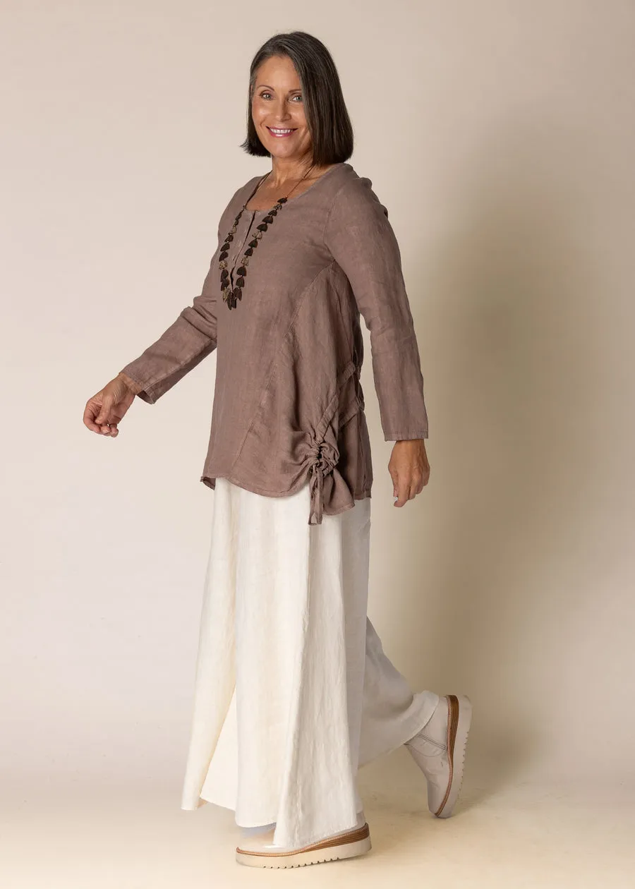Alexandria Linen Top In Milk Chocolate- Imagine Fashion
