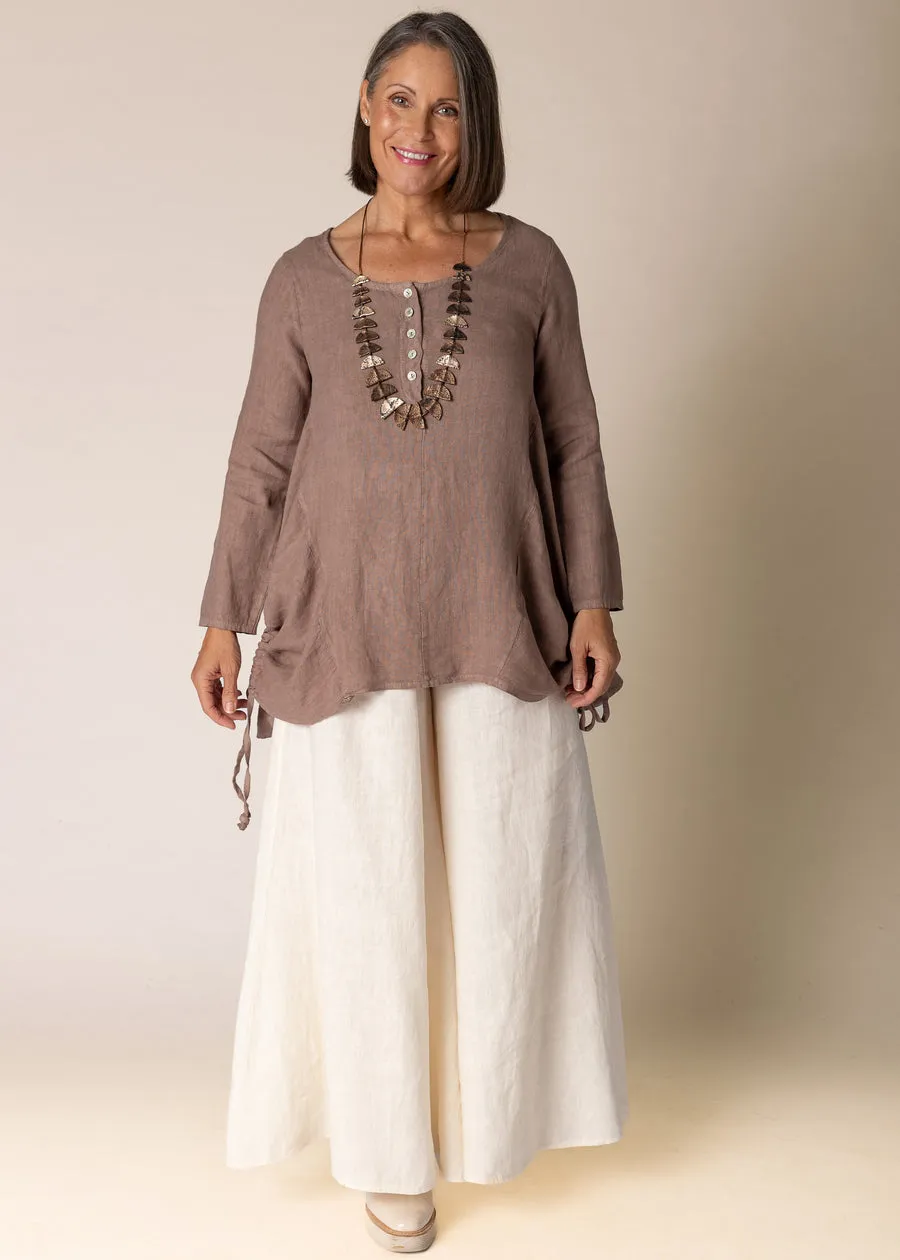 Alexandria Linen Top In Milk Chocolate- Imagine Fashion