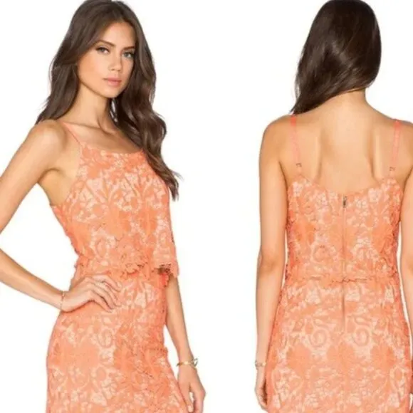 Alice   Olivia Coral Nude Lace Farrel Pencil Skirt XL (Orig. $298)