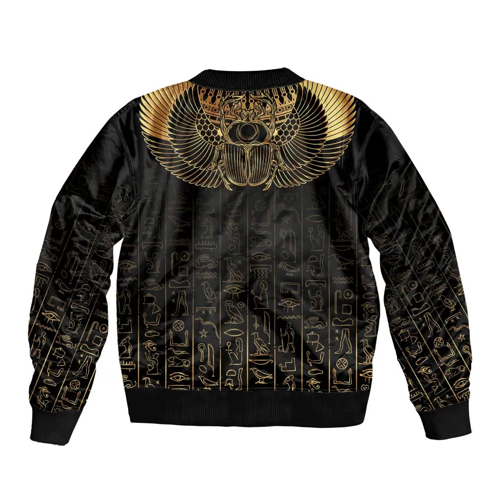 Ancient Egypt Bomber Jacket Black Gold Scarab LT7