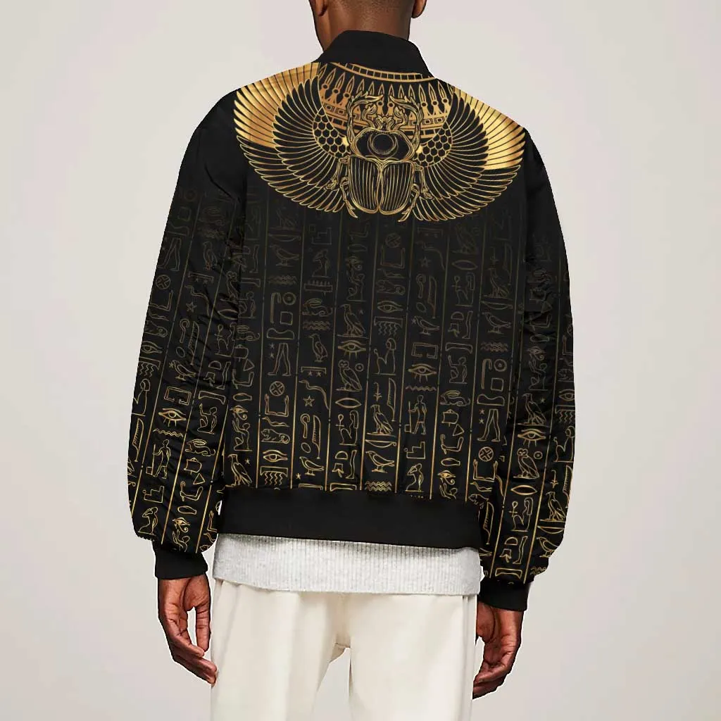 Ancient Egypt Bomber Jacket Black Gold Scarab LT7