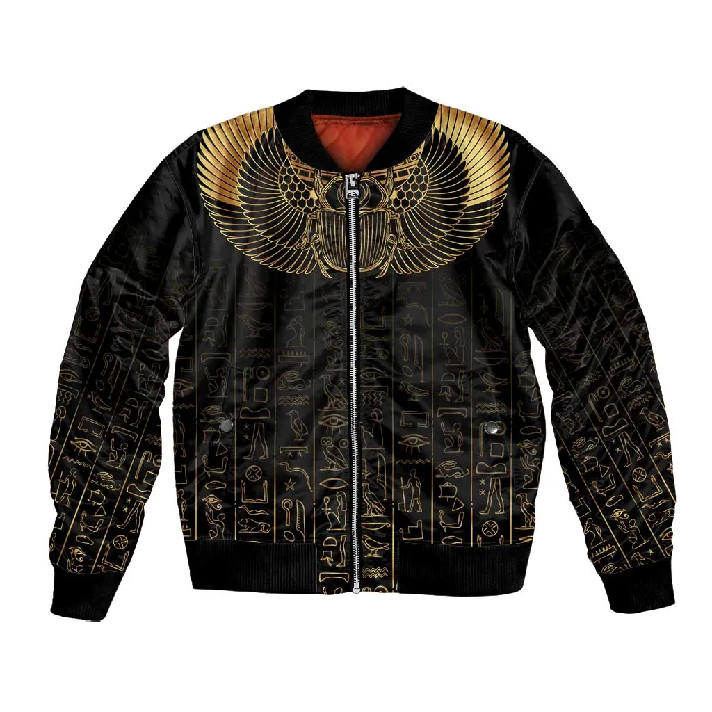 Ancient Egypt Bomber Jacket Black Gold Scarab LT7
