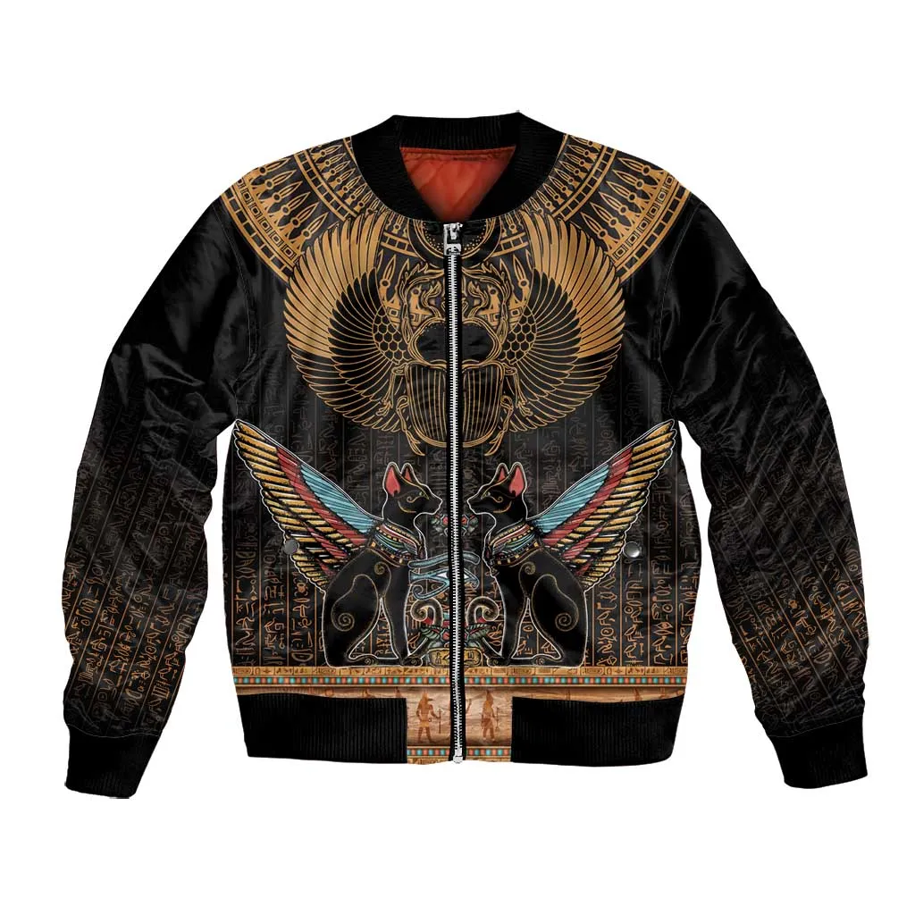 Ancient Egypt Scarab Beetle Bomber Jacket Hieroglyphs Alphabet Pattern LT18