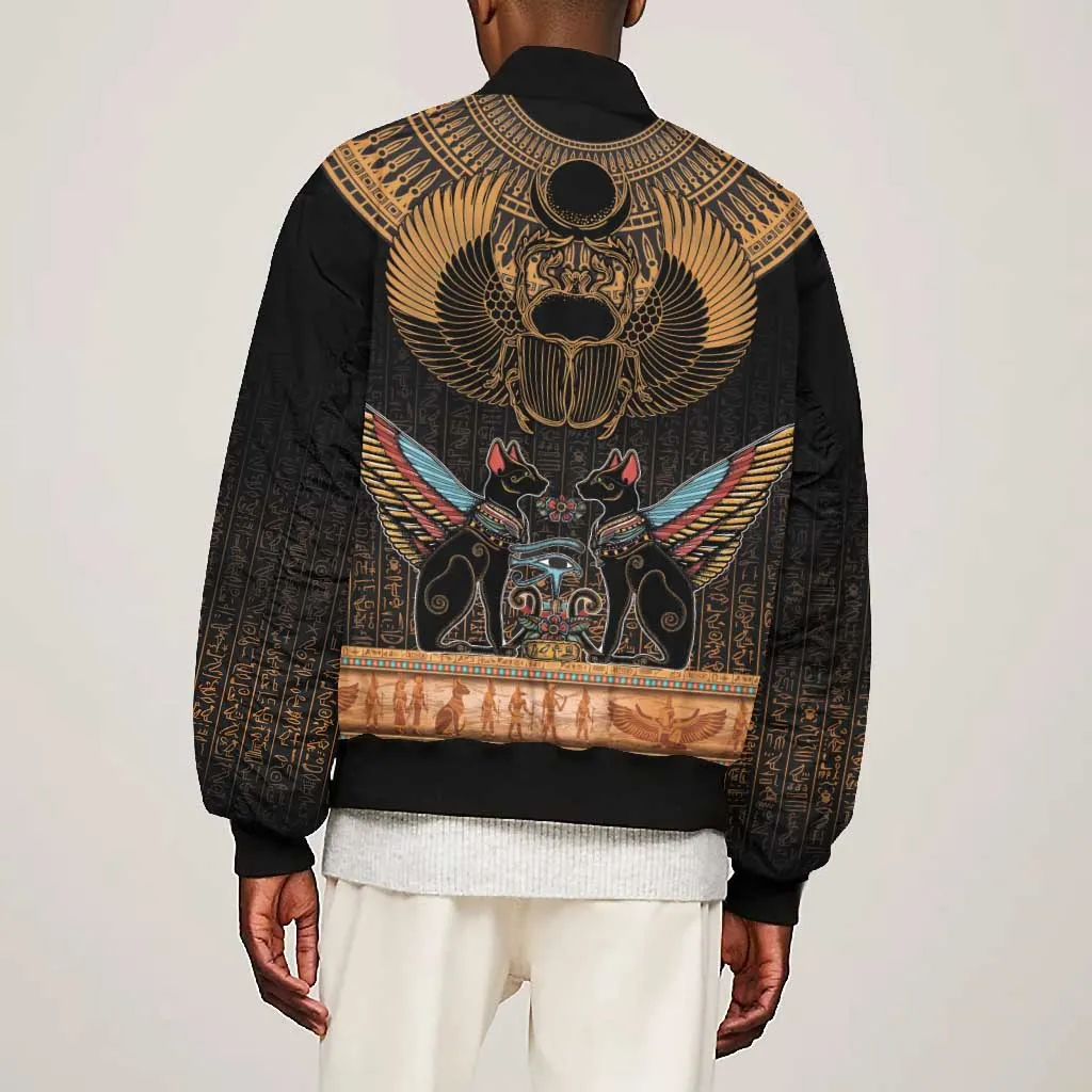 Ancient Egypt Scarab Beetle Bomber Jacket Hieroglyphs Alphabet Pattern LT18