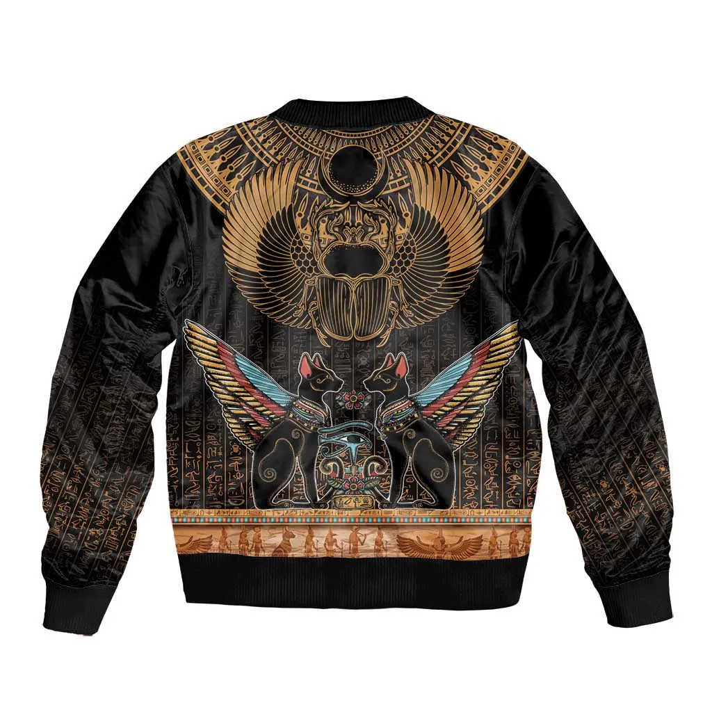 Ancient Egypt Scarab Beetle Bomber Jacket Hieroglyphs Alphabet Pattern LT18