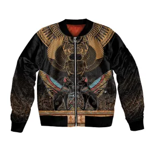 Ancient Egypt Scarab Beetle Bomber Jacket Hieroglyphs Alphabet Pattern LT18