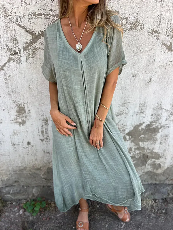 Anna™ – Robe légère à col en V en coton et lin