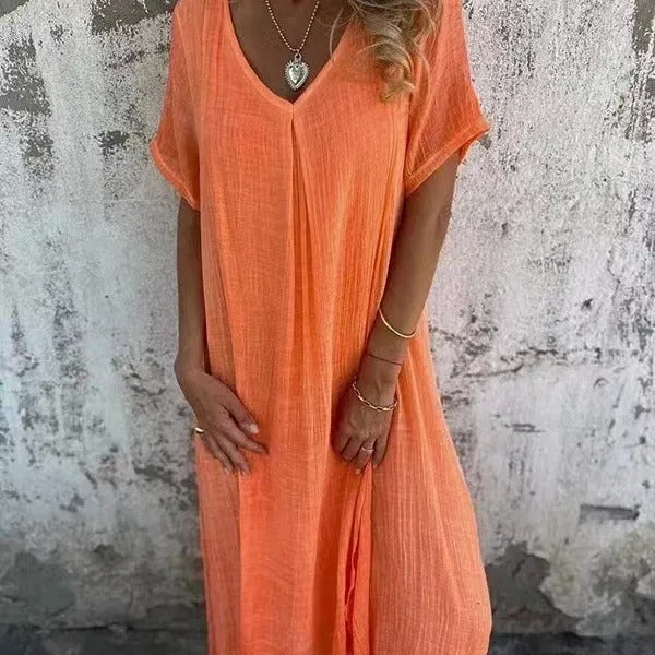 Anna™ – Robe légère à col en V en coton et lin