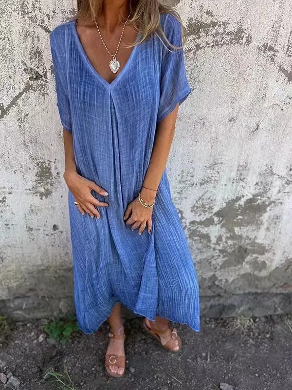 Anna™ – Robe légère à col en V en coton et lin
