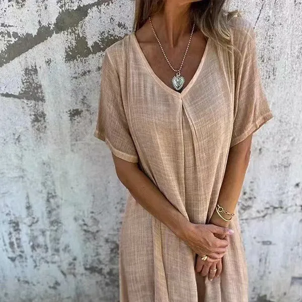Anna™ – Robe légère à col en V en coton et lin