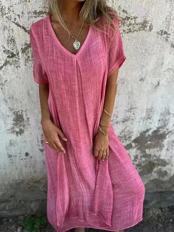 Anna™ – Robe légère à col en V en coton et lin