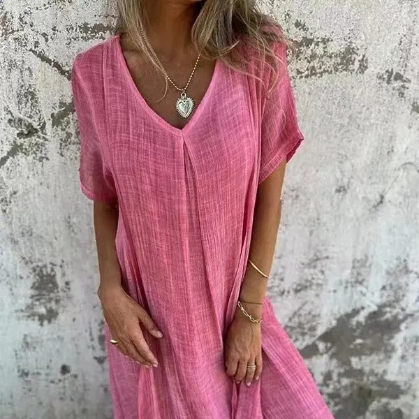 Anna™ – Robe légère à col en V en coton et lin