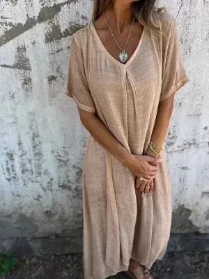 Anna™ – Robe légère à col en V en coton et lin