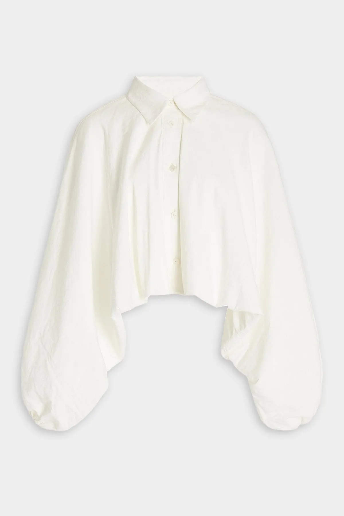 Balloon-Sleeve Cropped Linen-Blend Shirt in White