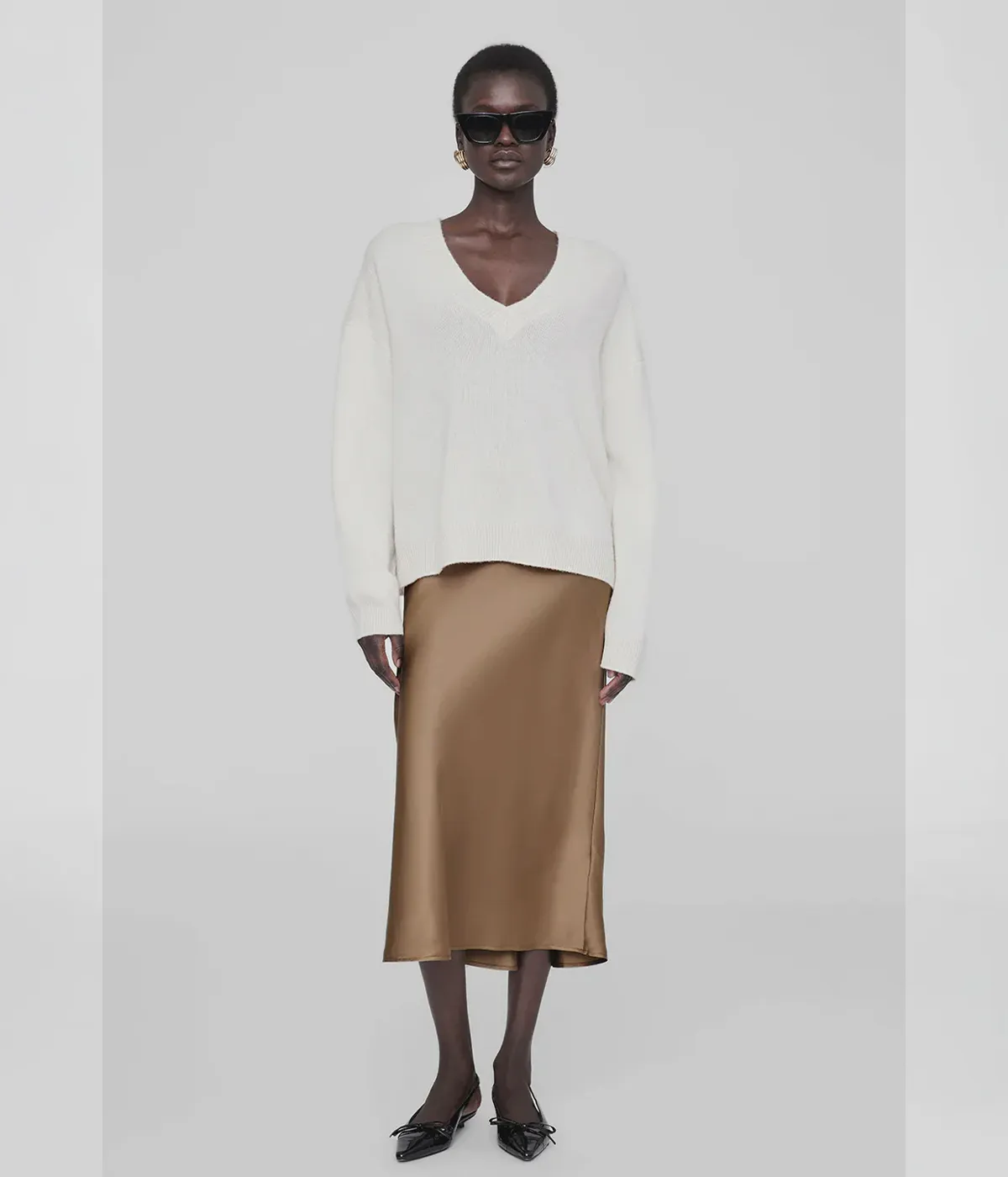 Bar Silk Skirt in Sepia