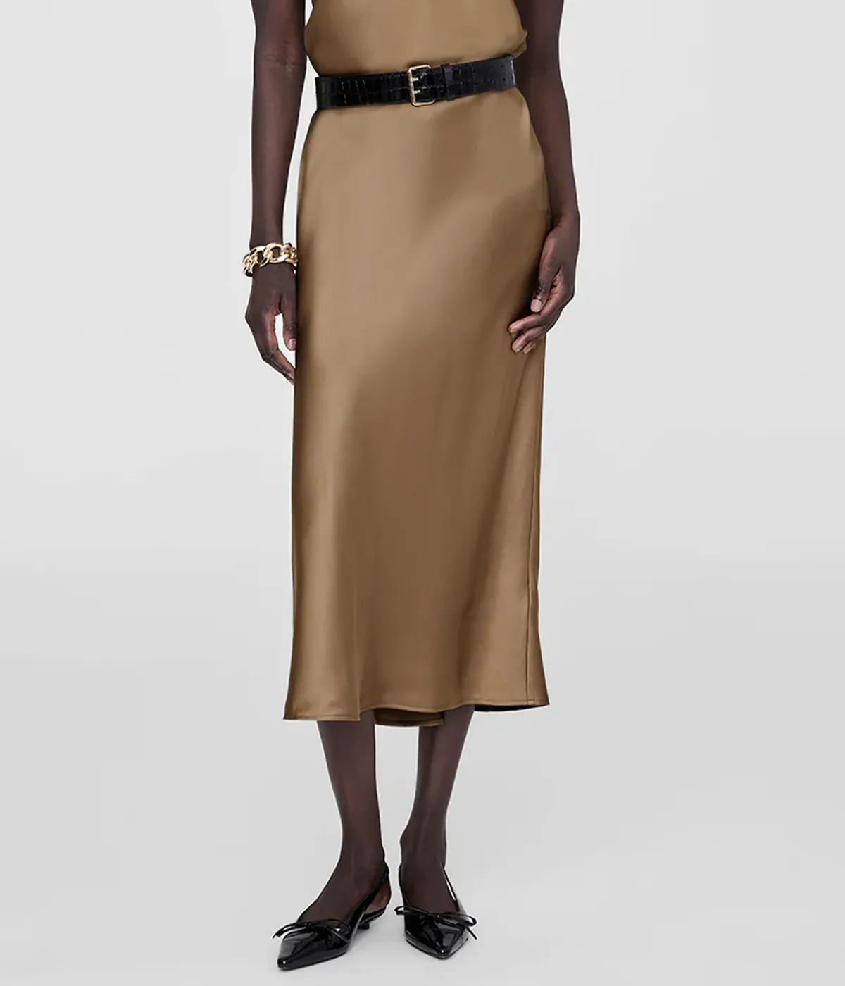 Bar Silk Skirt in Sepia