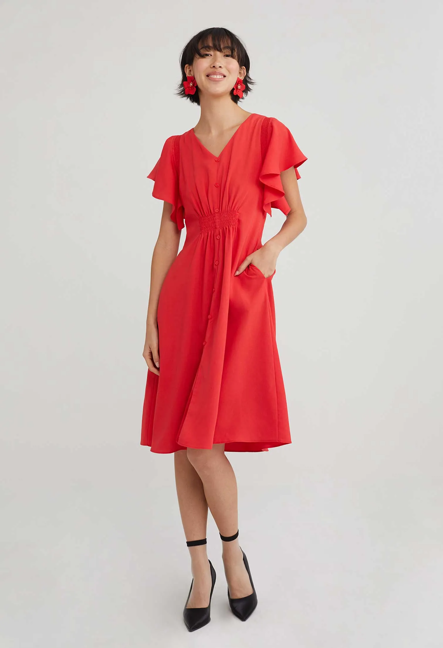 Batwing V Neck Midi Dress