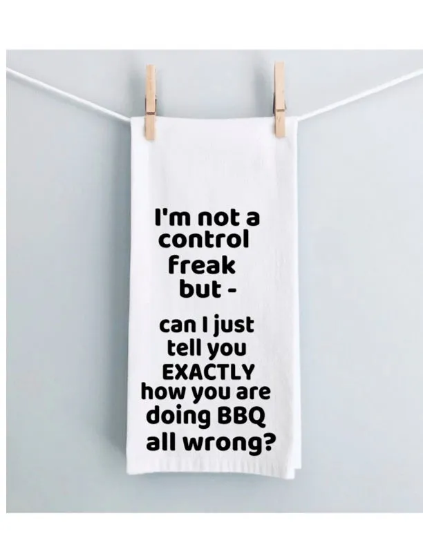 BBQ control freak - humorous bar, tea and kitchen towel LG