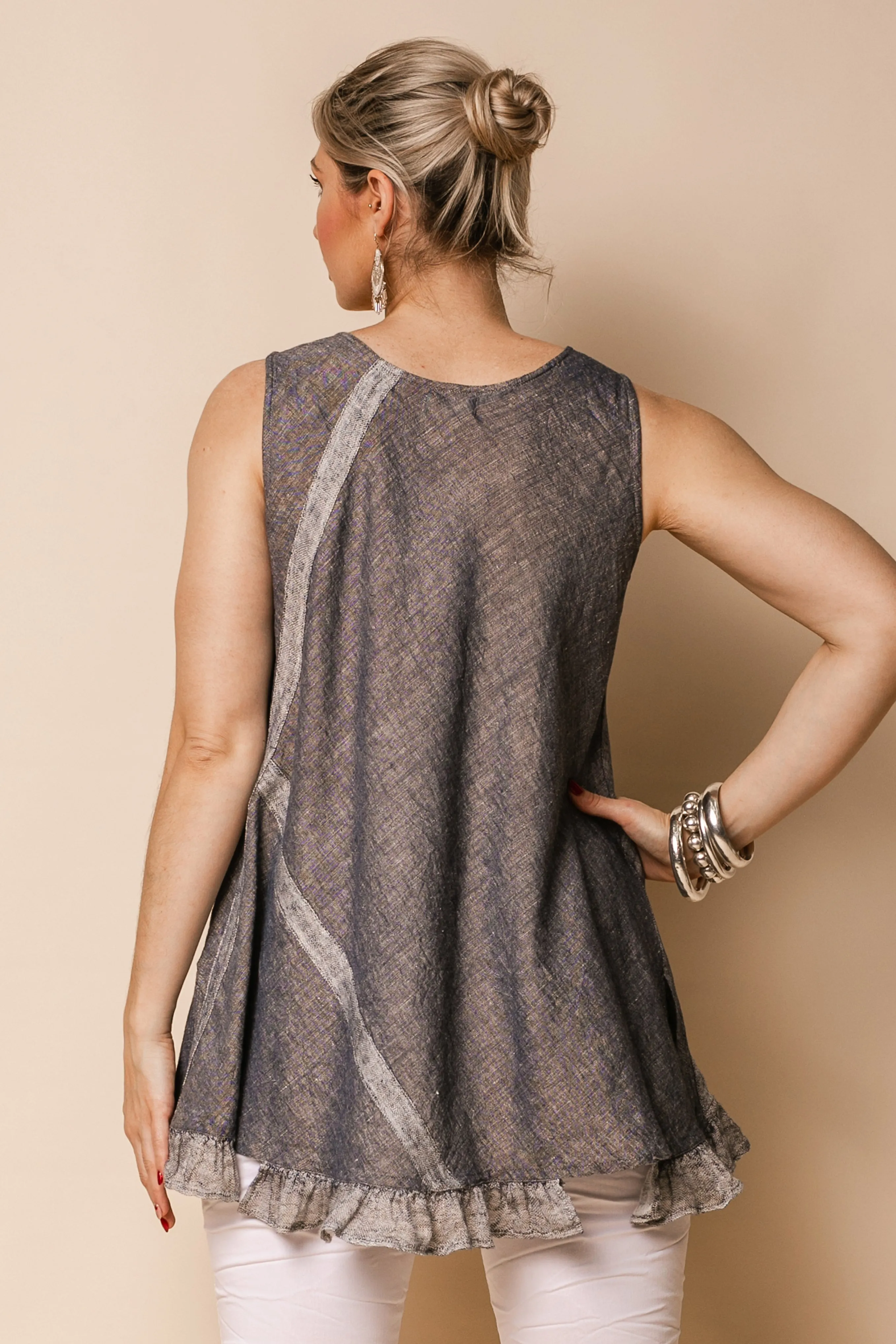 Bethany Linen Blend Top in Navy