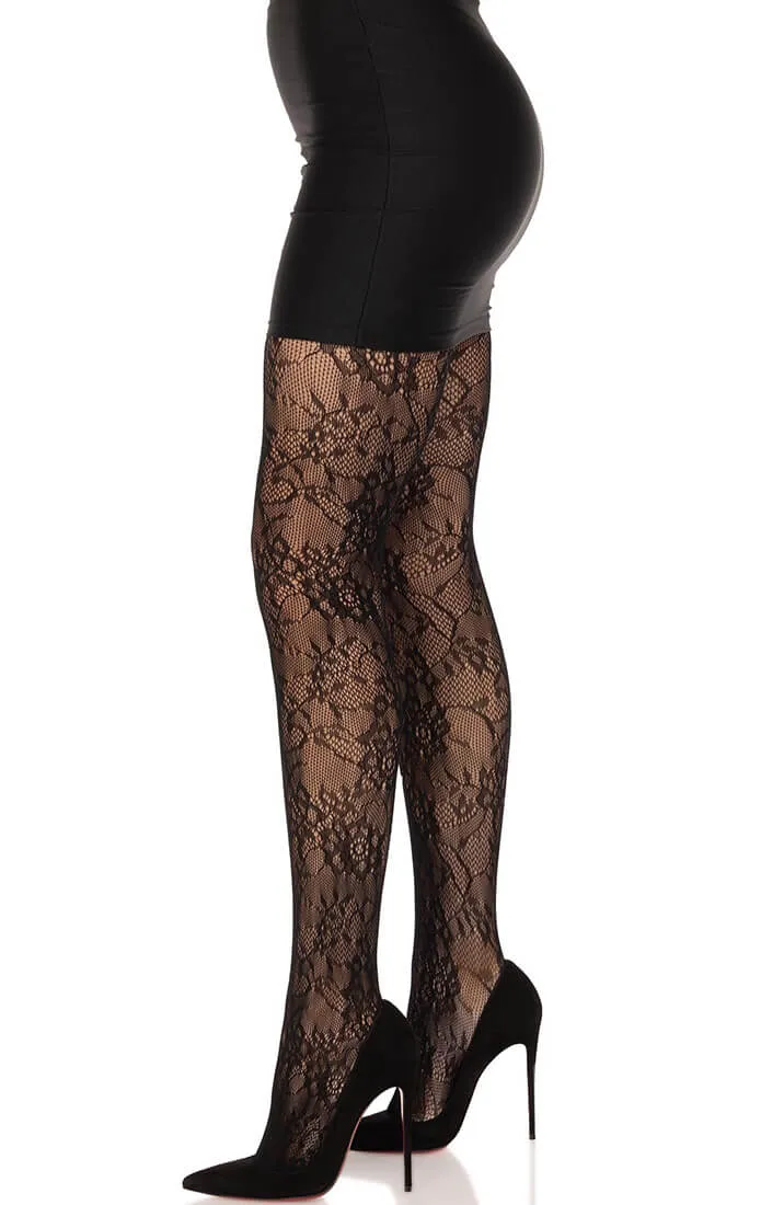 Black garden rose lace tights