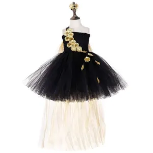 Black Gold Flower Petals Tutu Dress Tulle Girls Evening Pageant Dress