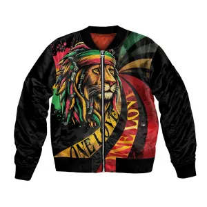 Black Jamaican Bomber Jacket Rastafarian Lion One Love LT9
