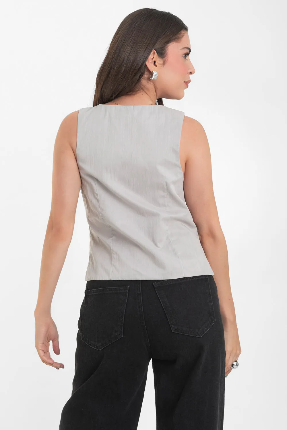 Blusa recta sin mangas de escote v con lazos