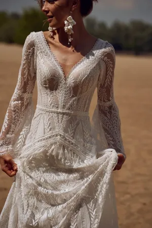 Bohemia Vintage Wedding Dresses For Women V-Neck Backless Bridal Gowns Flare Sleeves Lace Robes Vestidos De Novia