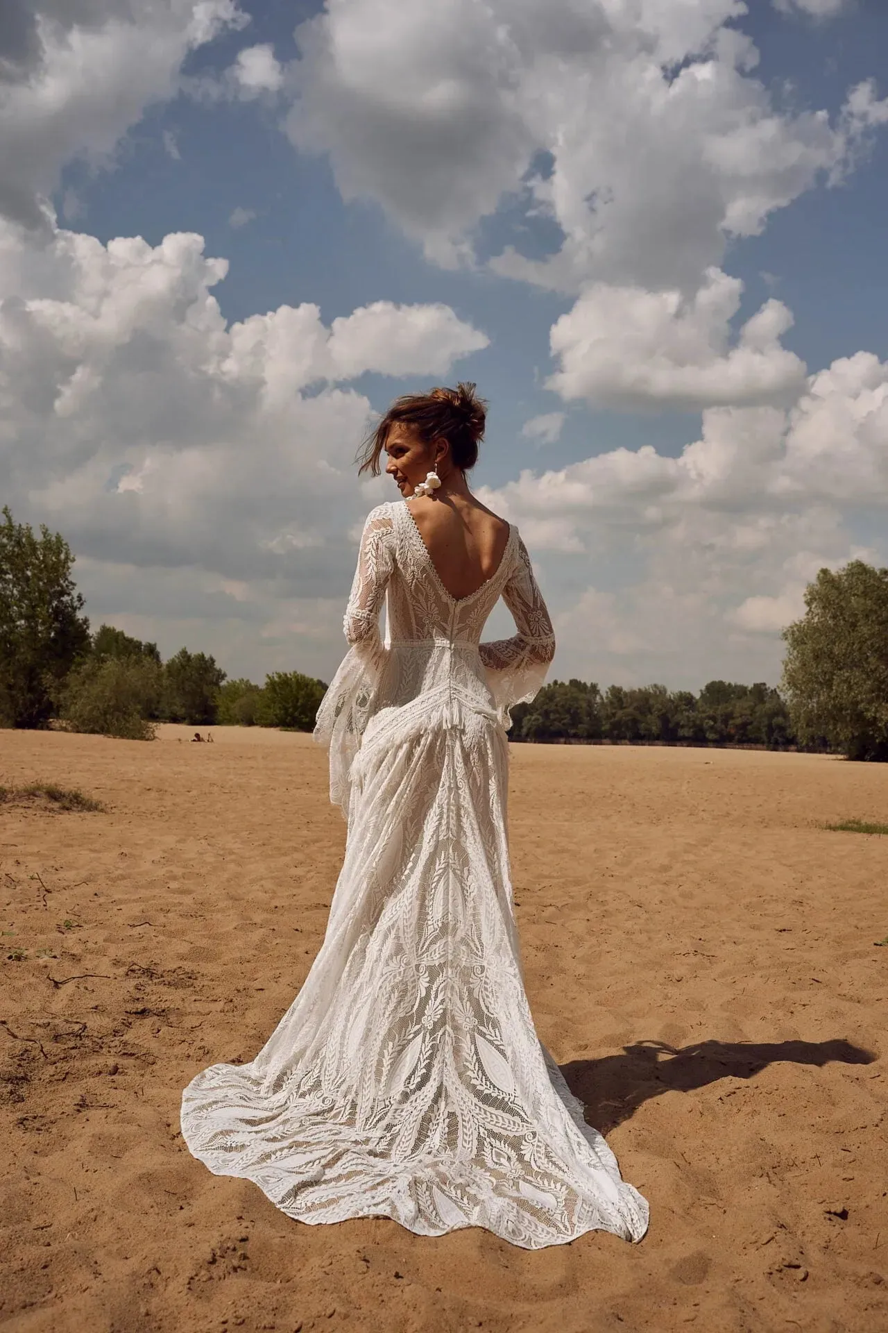 Bohemia Vintage Wedding Dresses For Women V-Neck Backless Bridal Gowns Flare Sleeves Lace Robes Vestidos De Novia