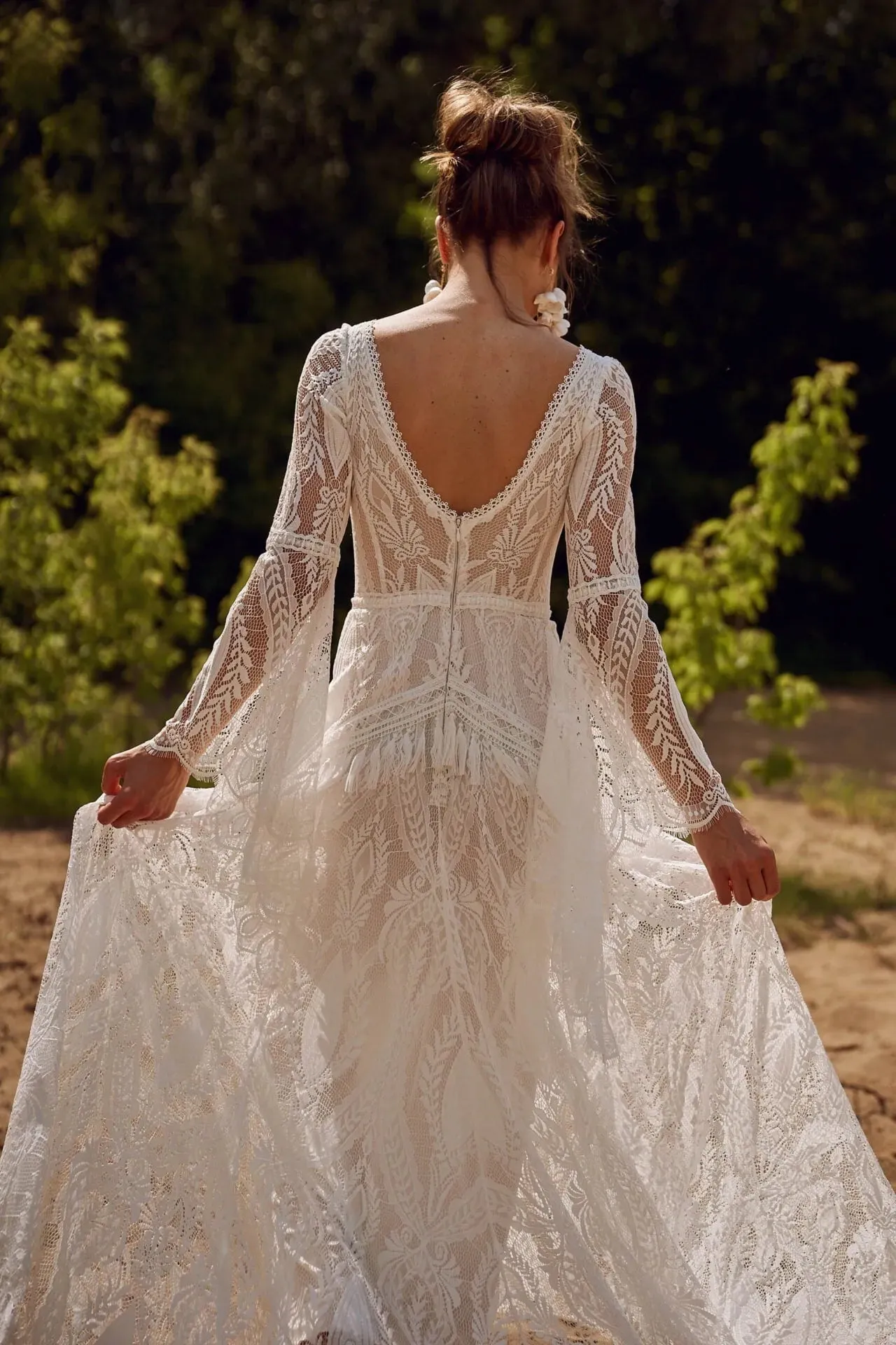 Bohemia Vintage Wedding Dresses For Women V-Neck Backless Bridal Gowns Flare Sleeves Lace Robes Vestidos De Novia