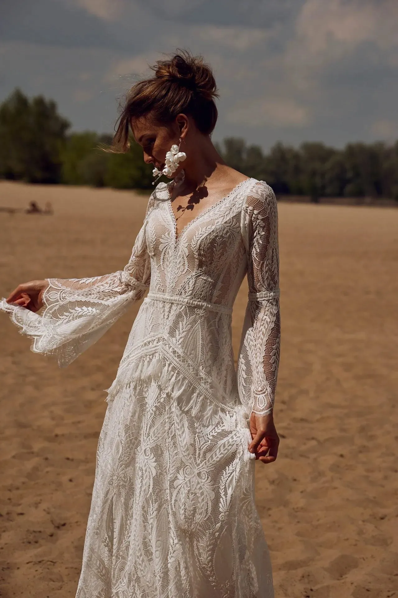 Bohemia Vintage Wedding Dresses For Women V-Neck Backless Bridal Gowns Flare Sleeves Lace Robes Vestidos De Novia