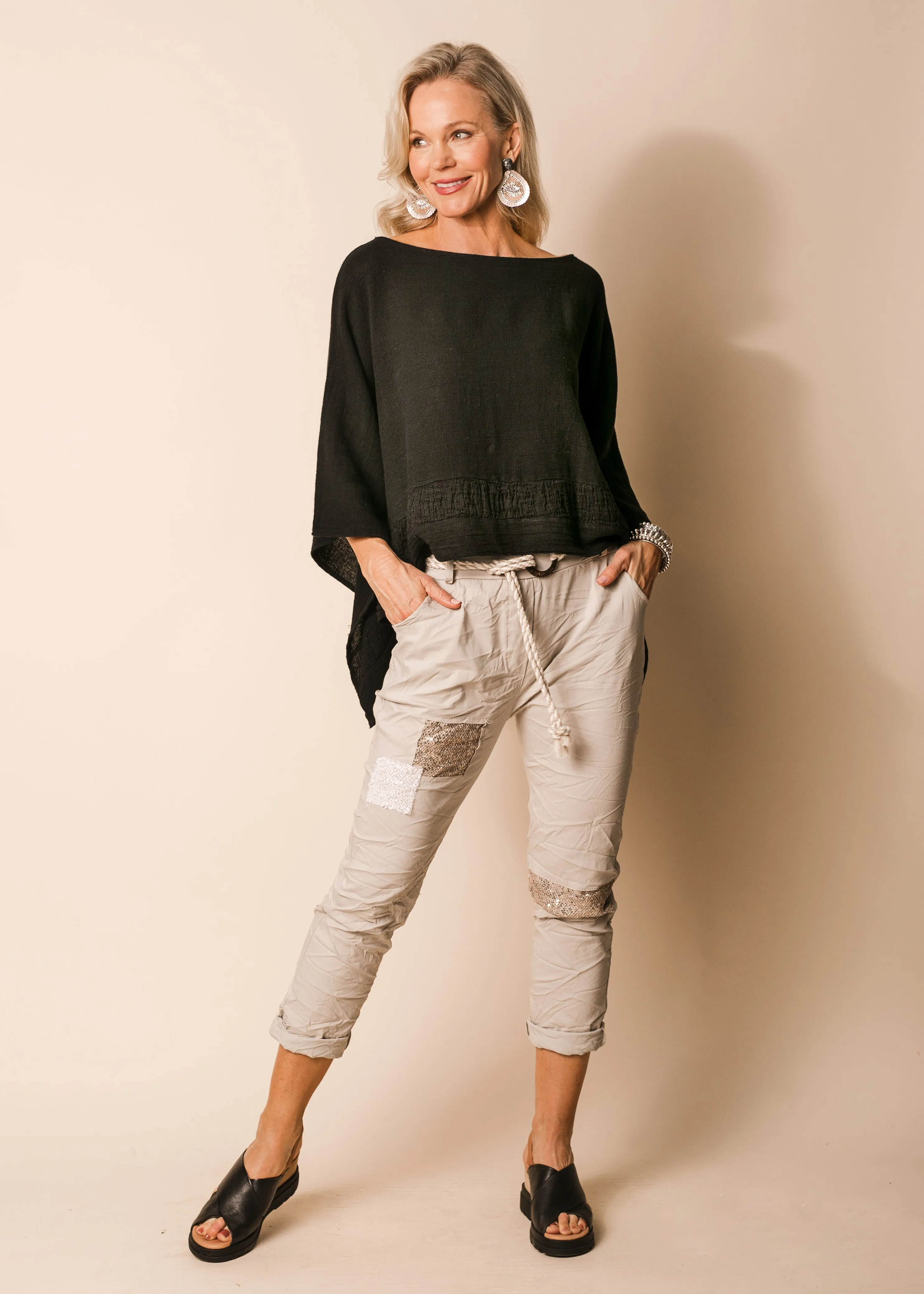 Bria Linen Blend Top in Onyx