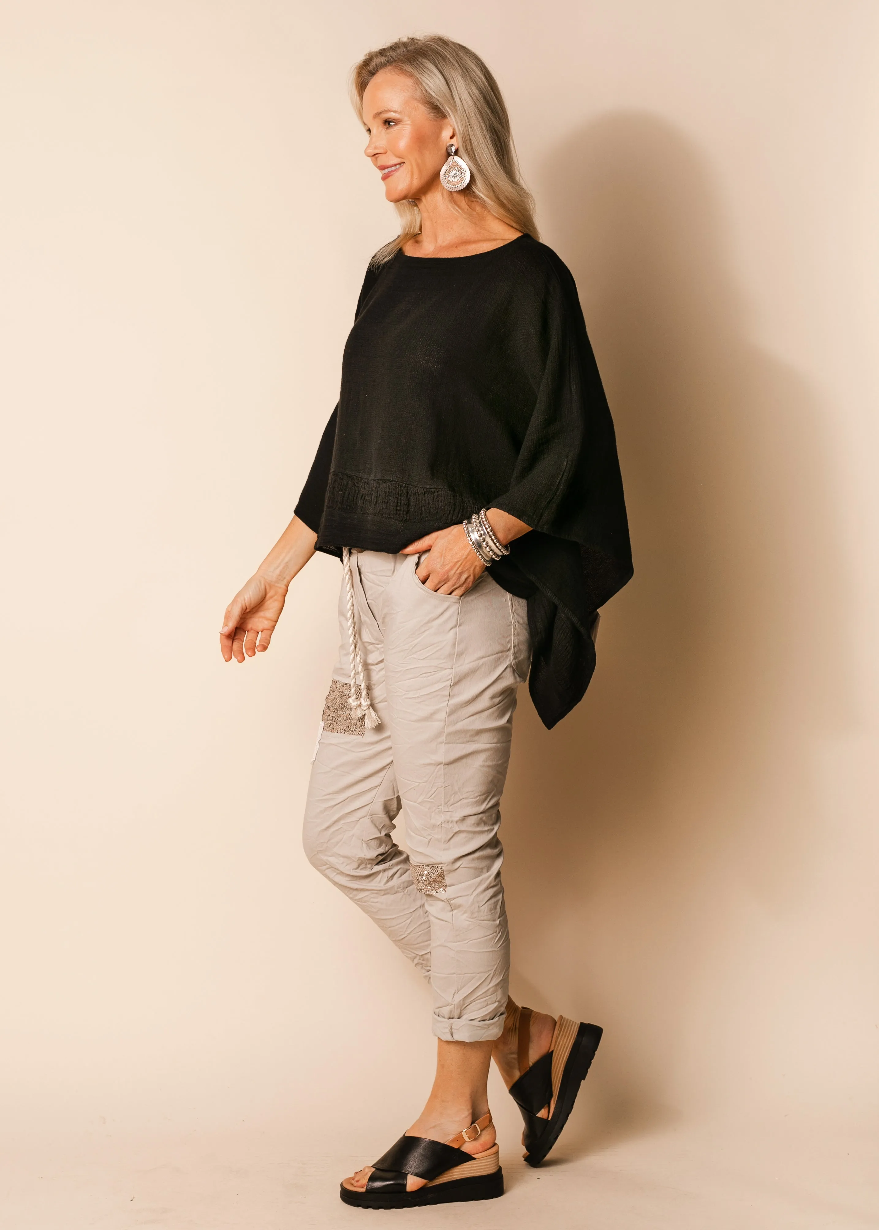 Bria Linen Blend Top in Onyx
