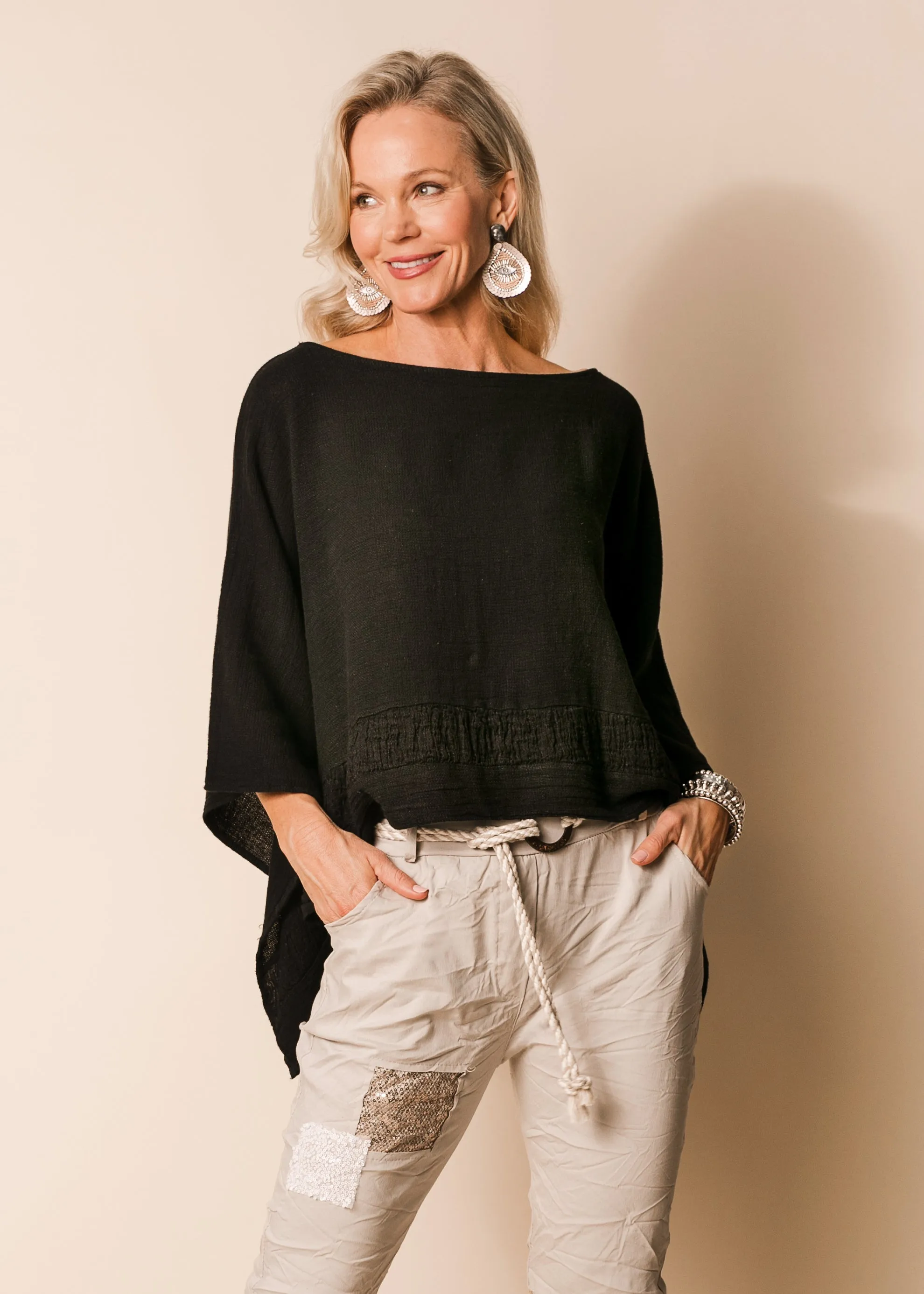 Bria Linen Blend Top in Onyx