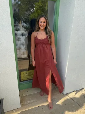 Brianna V-Neck Smocked Halter Dress