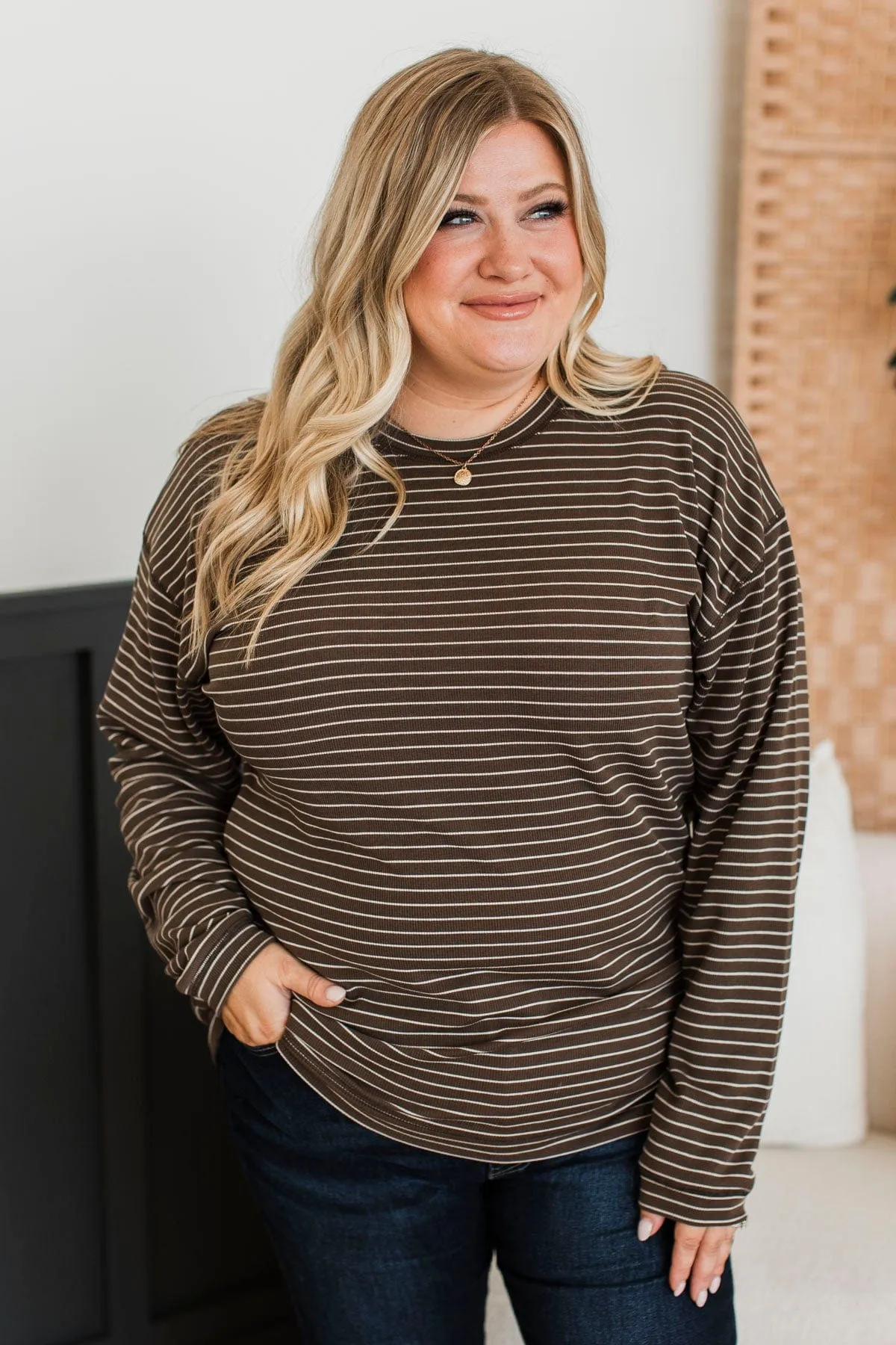 Brighten My Day Striped Pullover Top- Brown