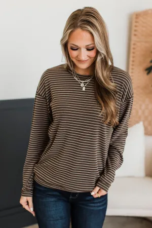 Brighten My Day Striped Pullover Top- Brown