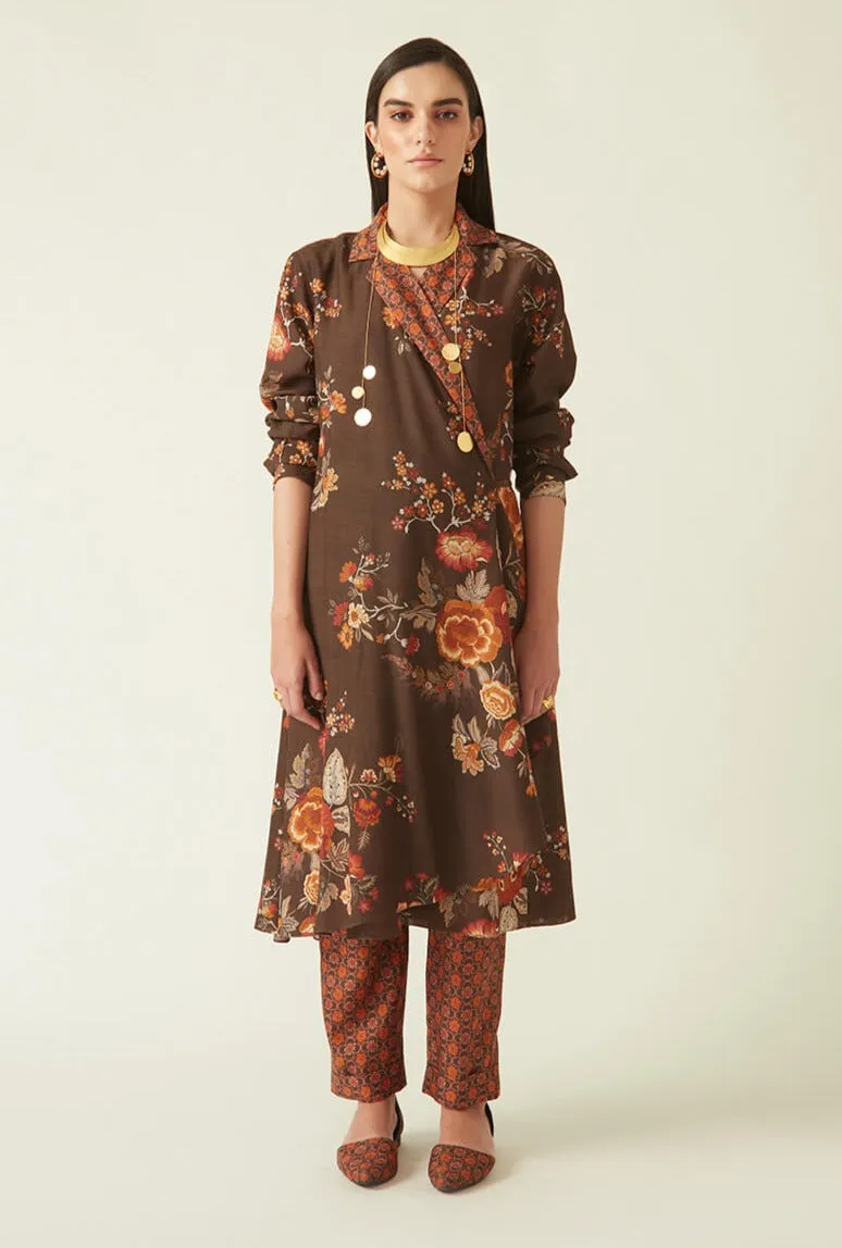 Bromo brown wrap jacket dress
